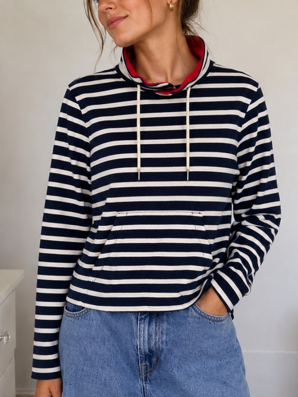 Saint James L’Atelier Navy Breton Stripe Funnel Neck Pullover XS